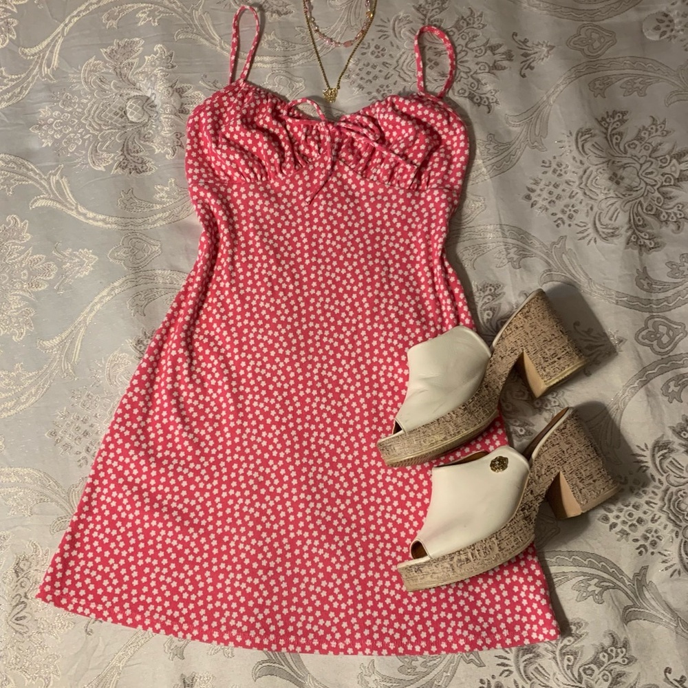 Pink with White Flowers Mini Dress